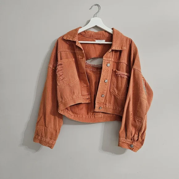 Orange Rhinestone Denim Jacket - Picture 2 of 7